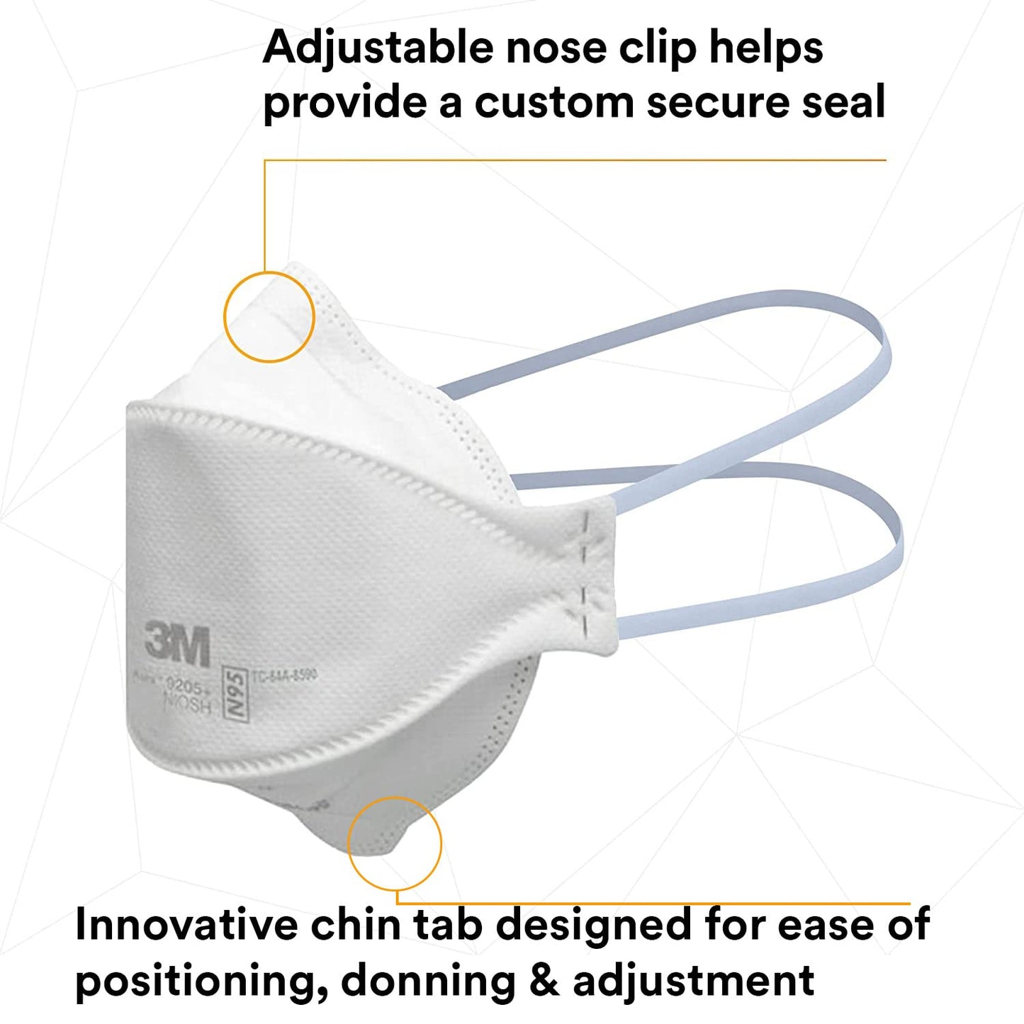 3M Aura Particulate Respirator 9205+, N95, Pack of 20 Disposable Respirators, 3 Panel Flat Fold Design Allows for Facial Movements