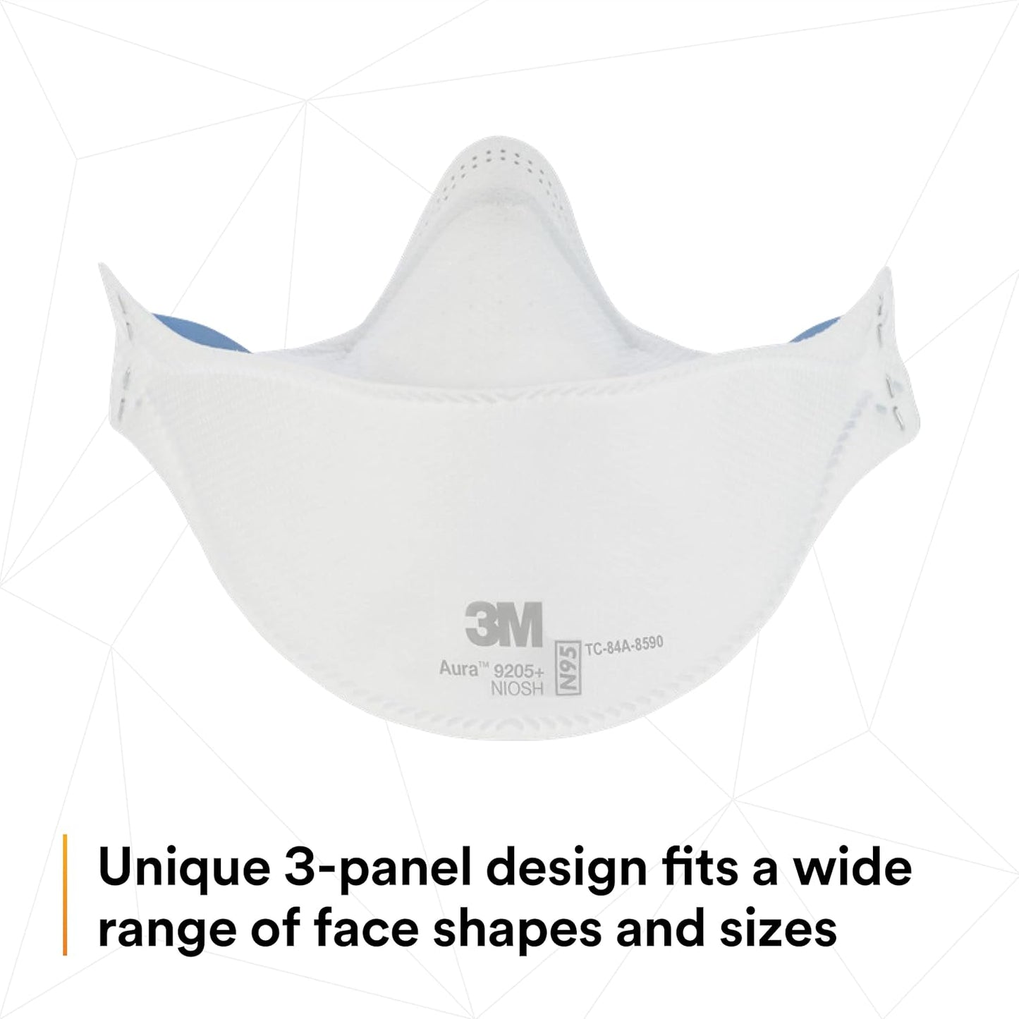 3M Aura Particulate Respirator 9205+, N95, Pack of 20 Disposable Respirators, 3 Panel Flat Fold Design Allows for Facial Movements