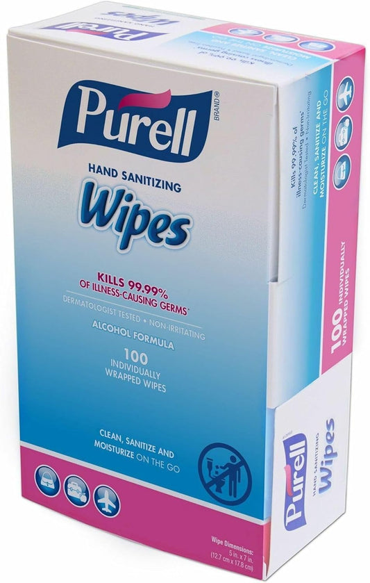 Purell Premoistened Sanitizing Hand Wipes,Fragrance Free, 100/Box